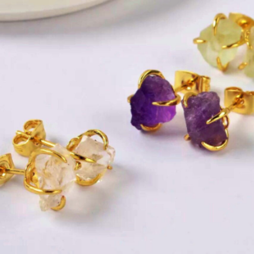 Healing crystal stud earrings | Raw crystal nugget