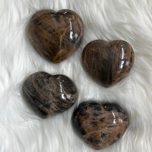 Black Moonstone heart crystal - Feminine energy Healing crystal