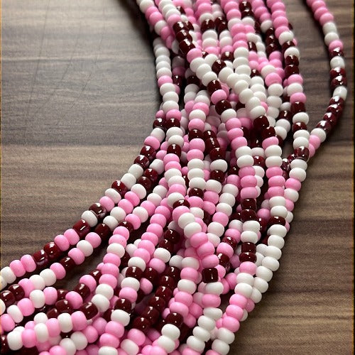 African waist beads for fertility - Pink - White & Burgundy belly chain