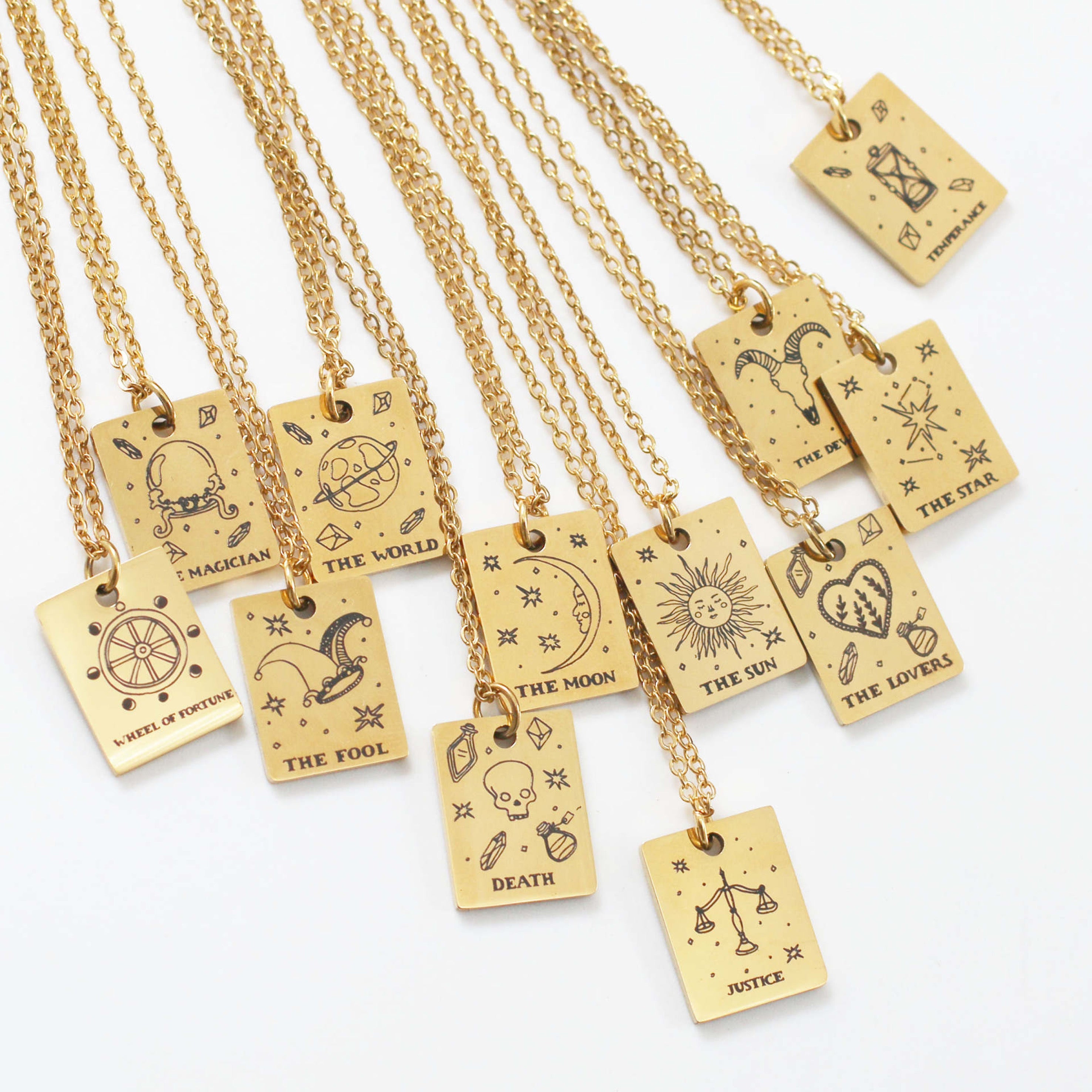 Gold Tarot card necklace - The moon Tarot card pendant