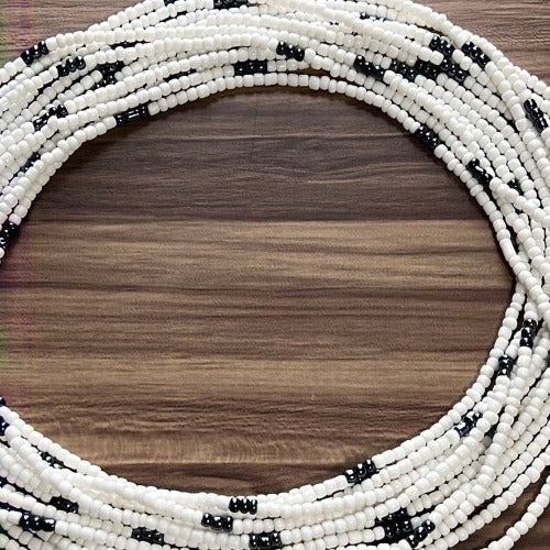 White & Shiny Black waist beads - Plus size waist beads