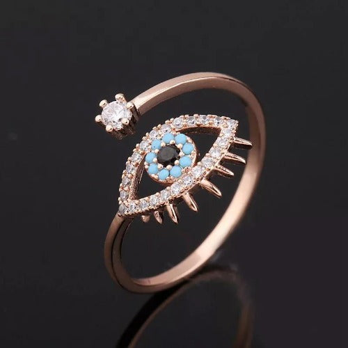Adjustable Evil Eye ring - Rose gold- Silver & Gold