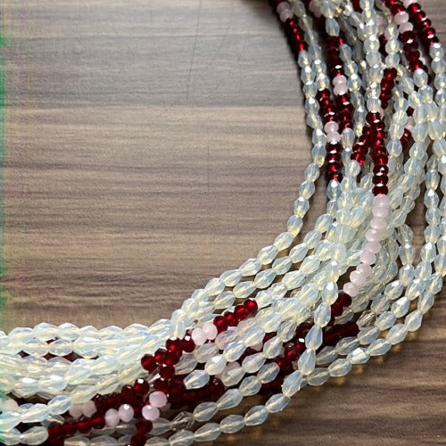 Crystal waist beads for women - Rose quartz- Ruby & Clear