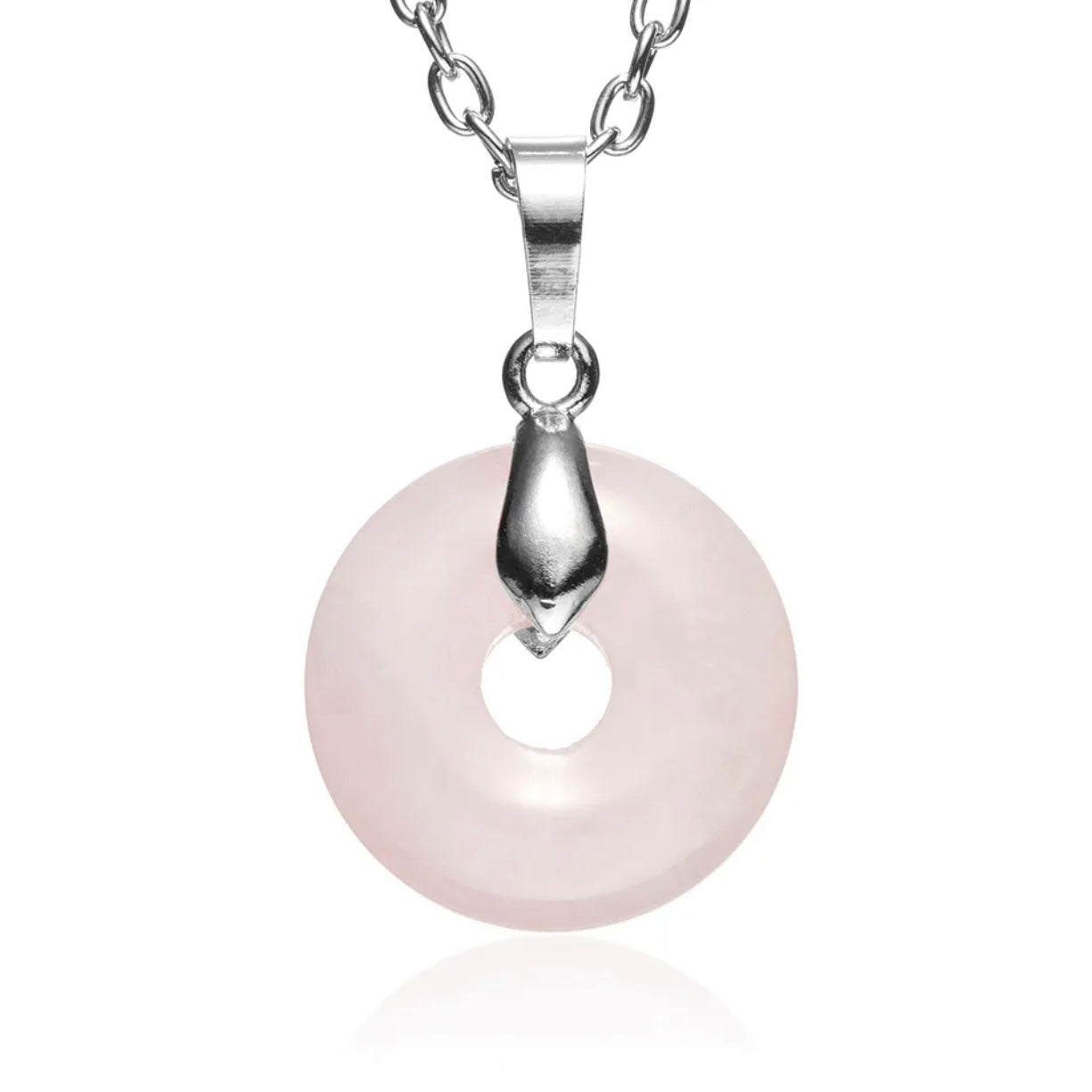 Rose quartz crystal Necklace- Donut pendant