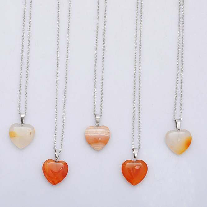 Carnelian Heart necklace - Silver Stainless steel necklace