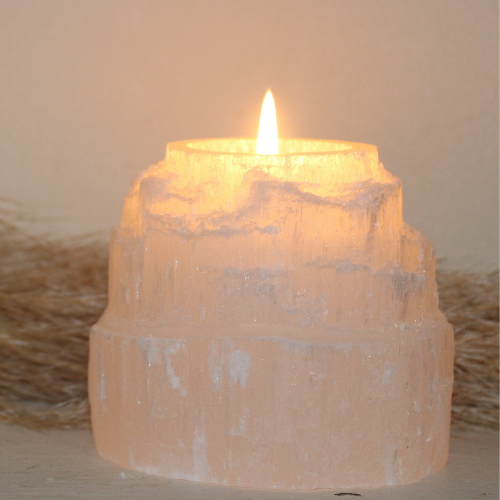 Selenite crystal candle holder | Votive tealight candle holder