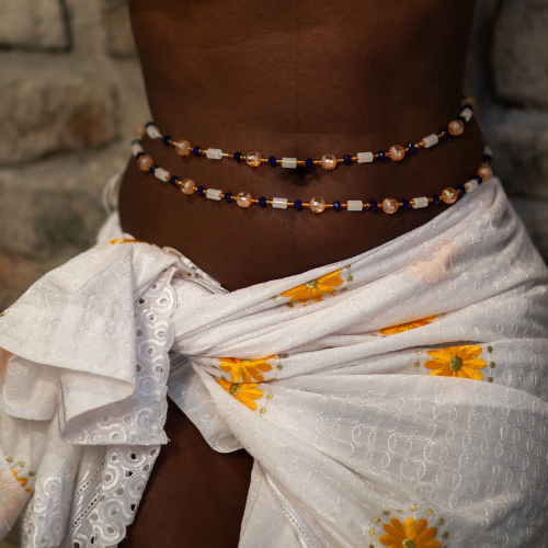 Rose gold and blue waist beads tie on
