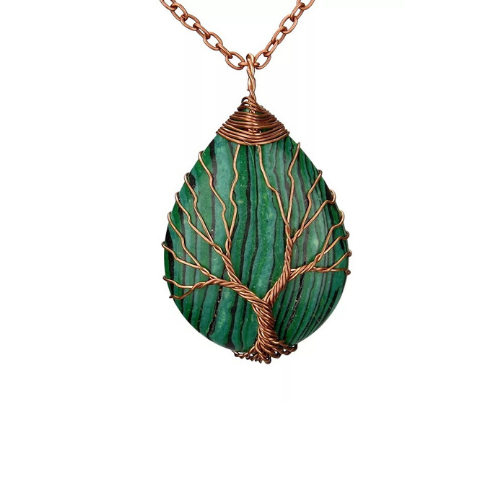 Natural Handmade Crystal Necklace Gold Wire Wrapped Malachite - Walmart.com