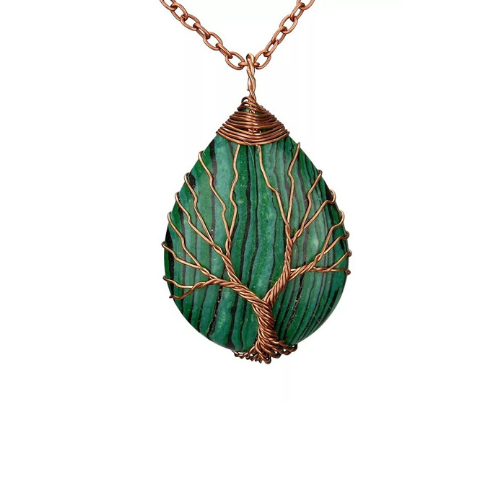 Tree of life with Malachite pendant | Taurus birthstone necklace