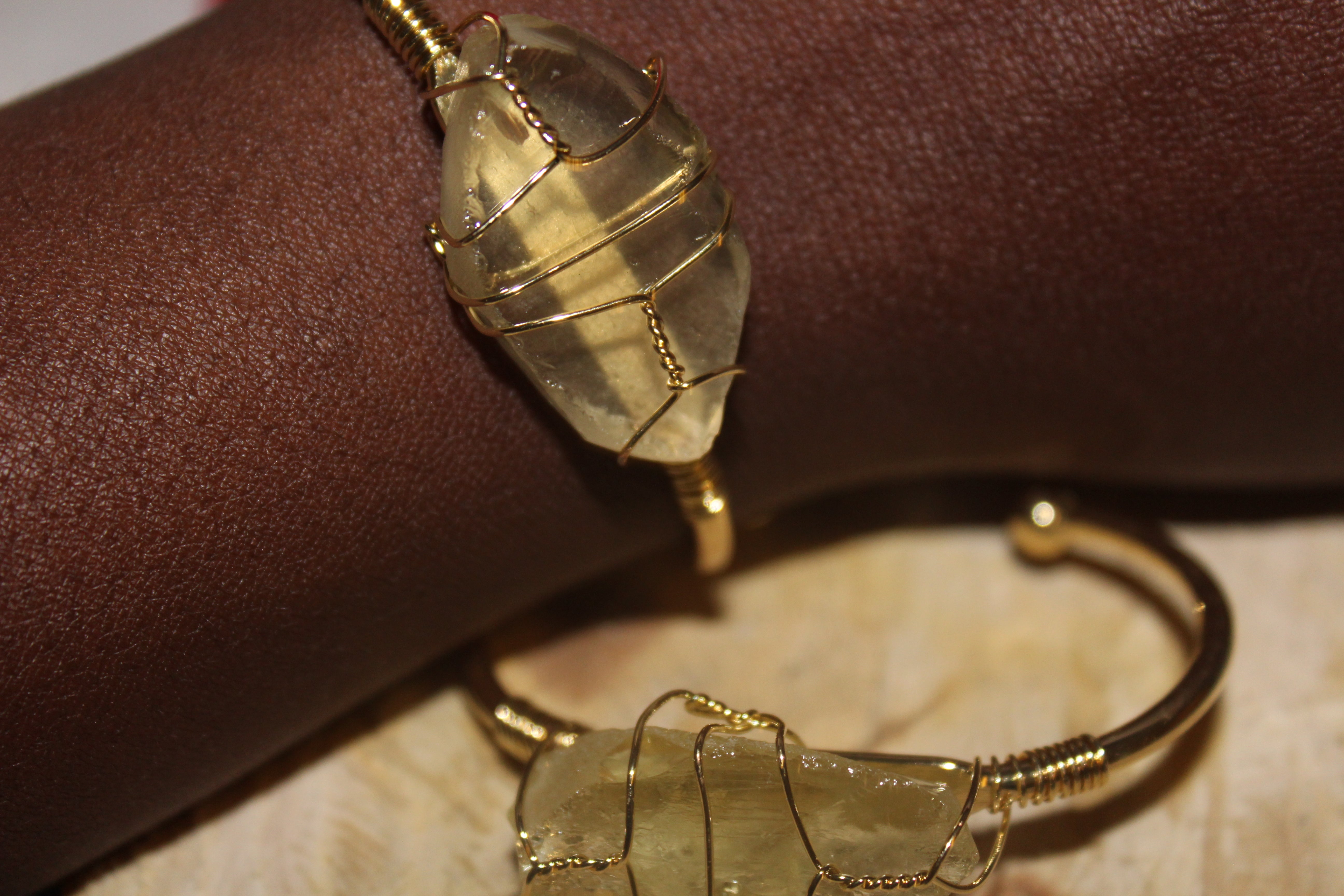 Citrine crystal bangles for women | Gold plating cuff bracelet