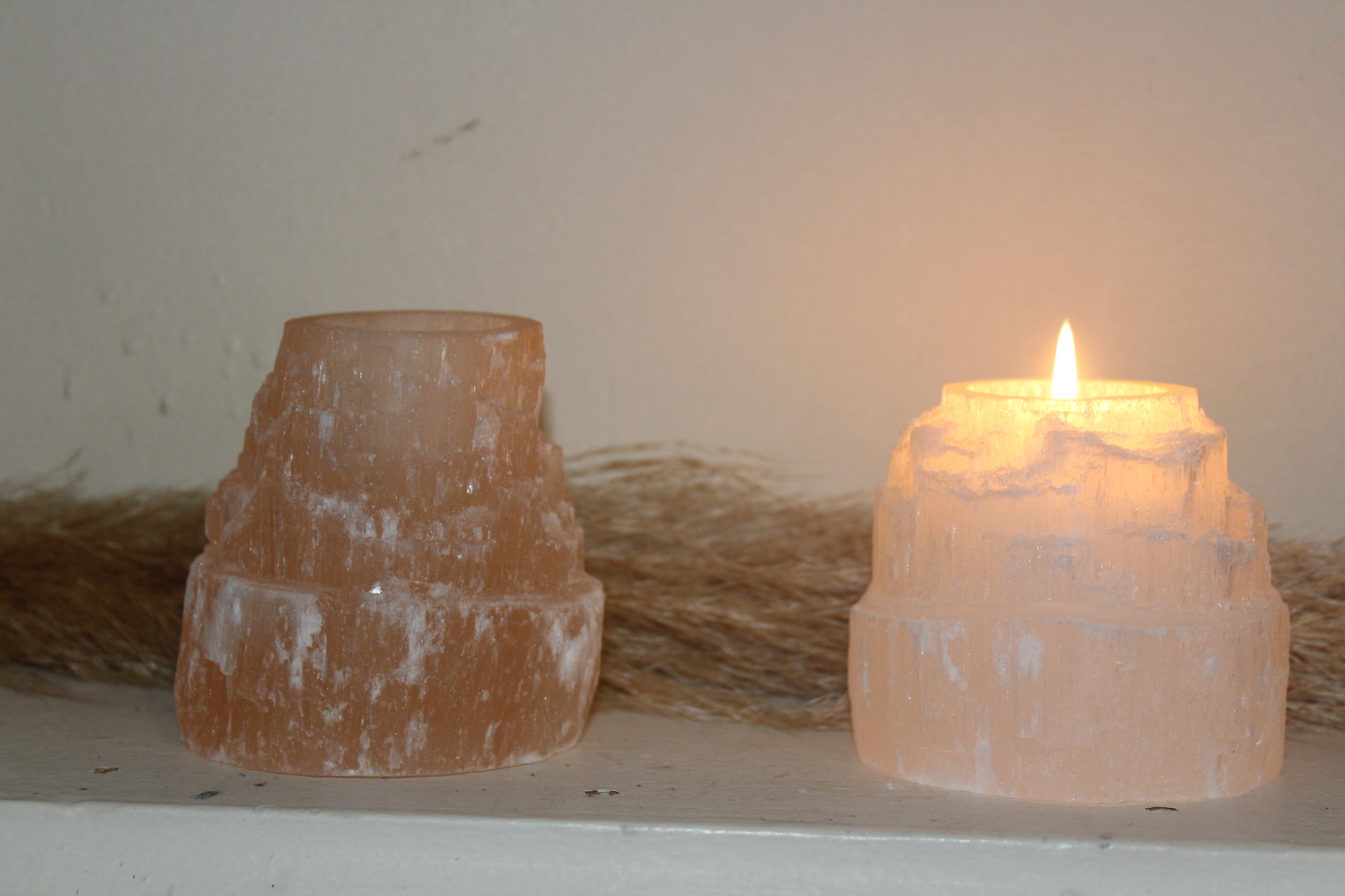 Selenite crystal candle holder | Votive tealight candle holder