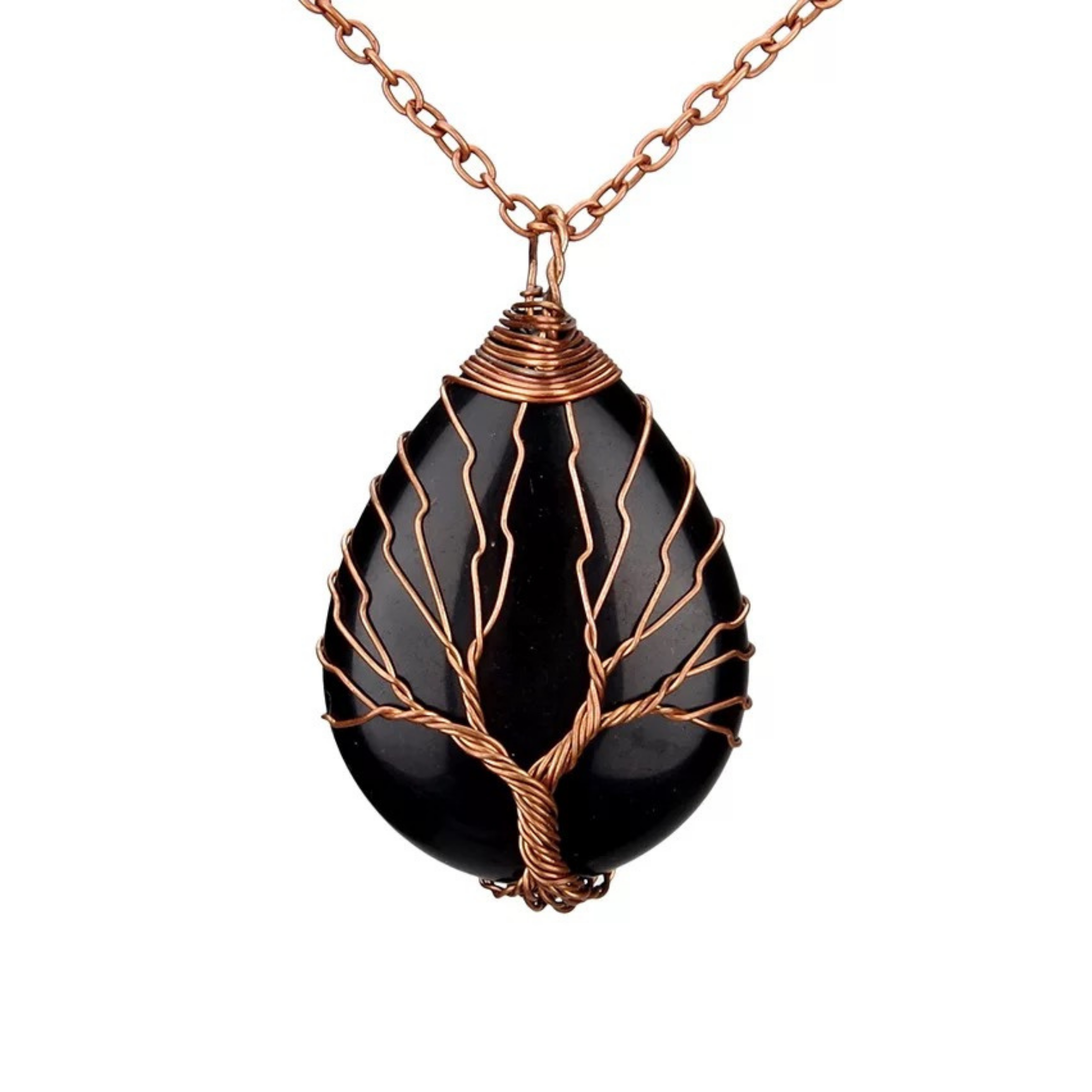 Tree of life necklace | Black Obsidian wire wrapped