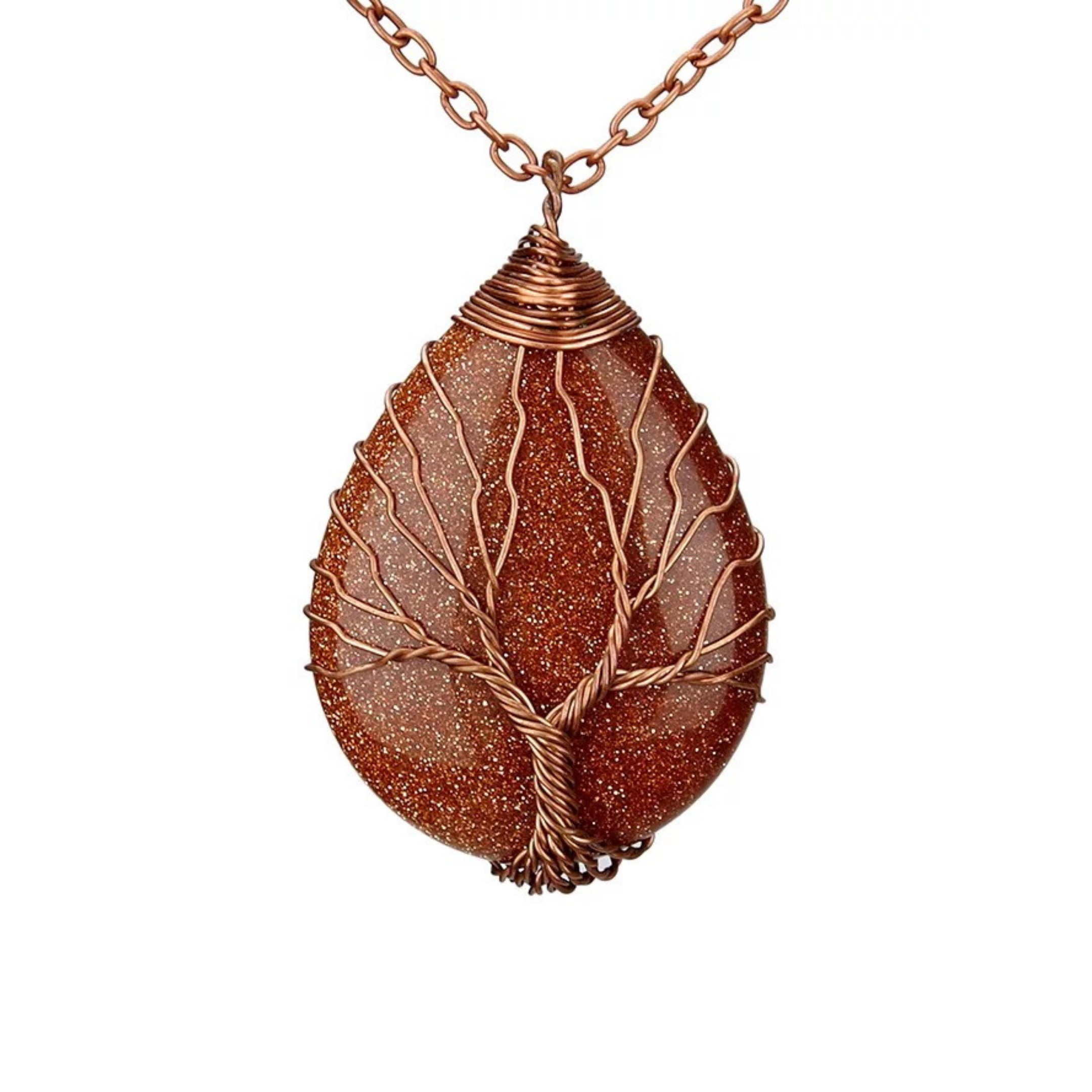 Goldstone gemstone necklace with Tree of life