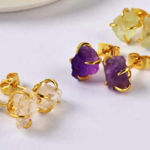 Healing crystal stud earrings | Raw crystal nugget