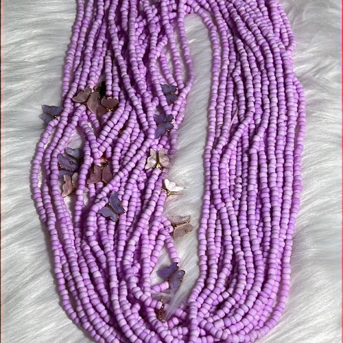 Purple Pastel Waist beads with butterfly charms