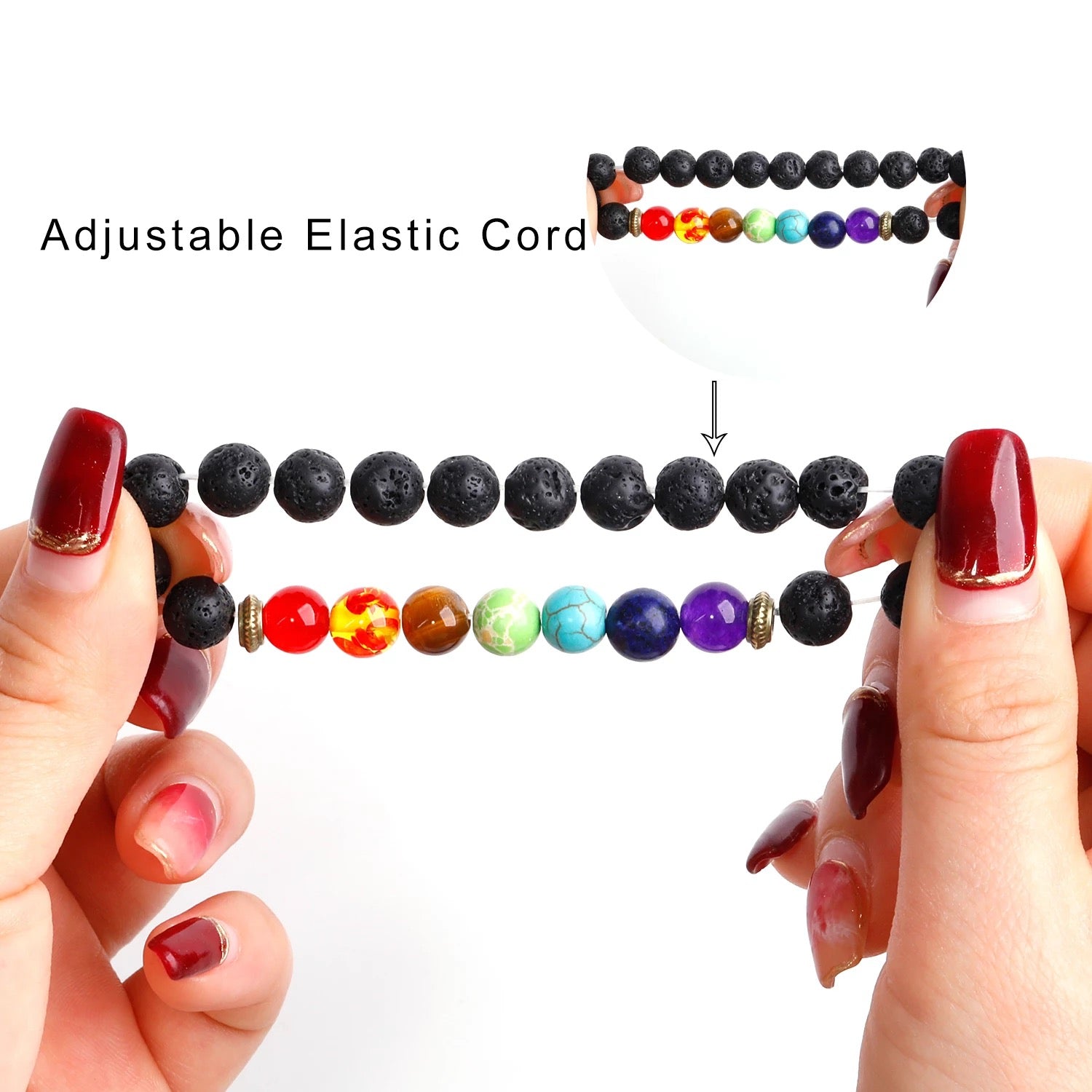 7 Chakras Healing Bracelet | Black Lava beads | Oil diffuser bracelet