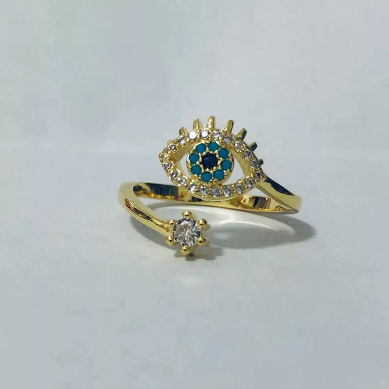 Diamond Frame Circle Evil Eye Ring | Evil Eye Diamond Jewellery