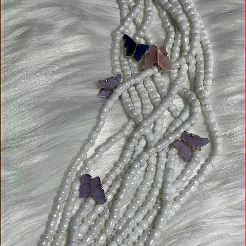 white waist beads with butterfly