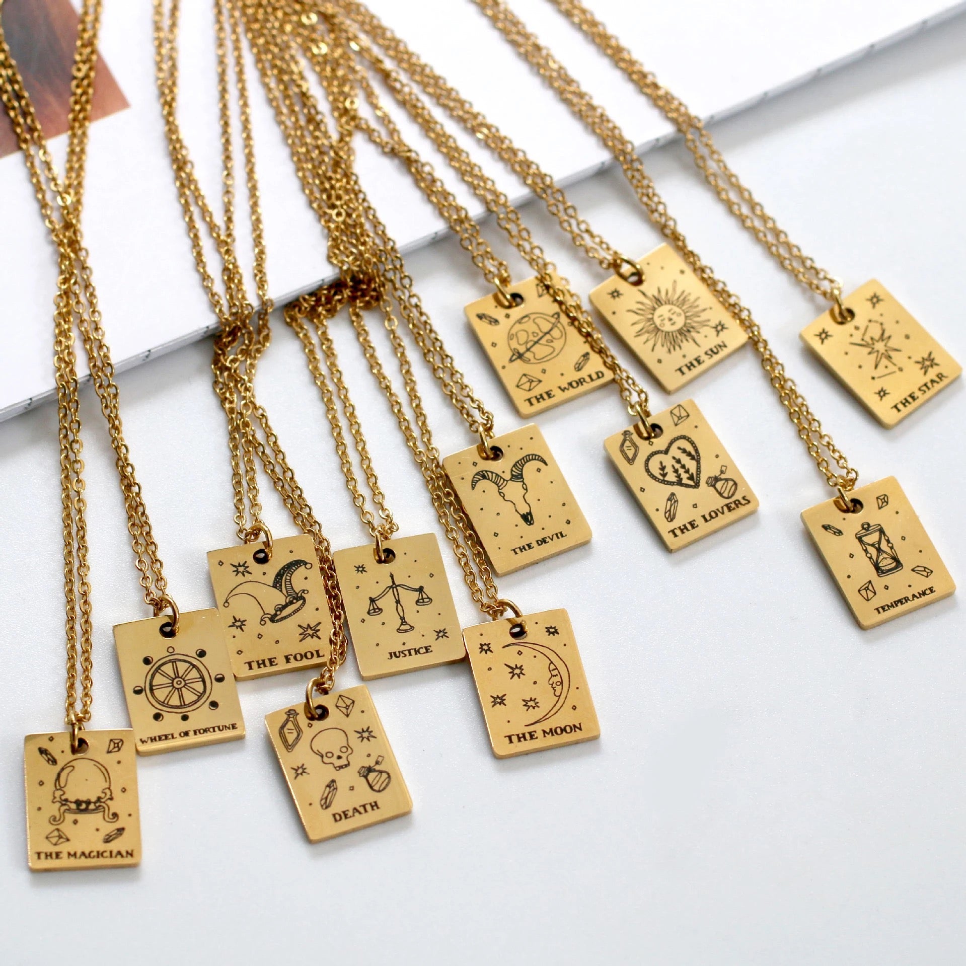 Gold Tarot card necklace - The moon Tarot card pendant