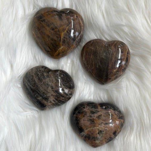 Black Moonstone heart crystal - Feminine energy Healing crystal