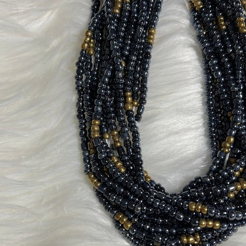 Exotic Black and Gold African waist beads - Plus size waist beads 53 inches