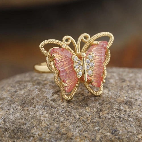 Crystal glass butterfly ring- Fidget spinner ring
