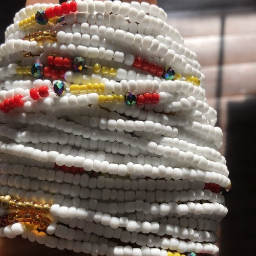 Goddess waist beads tie on - White & gold waist beads
