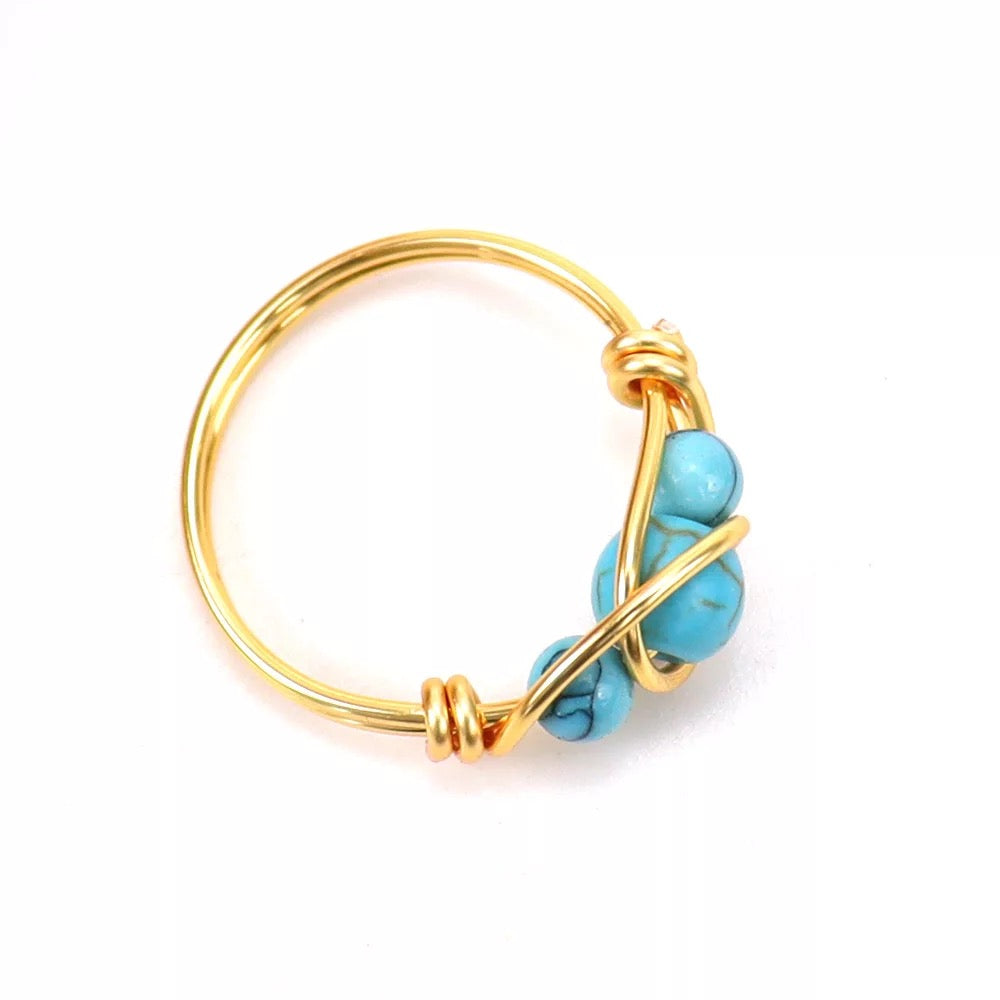 Blue turquoise wire wrapped ring
