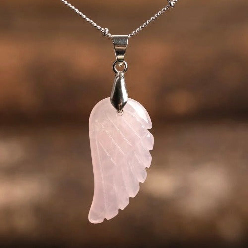 Angel wing rose quartz pendant 