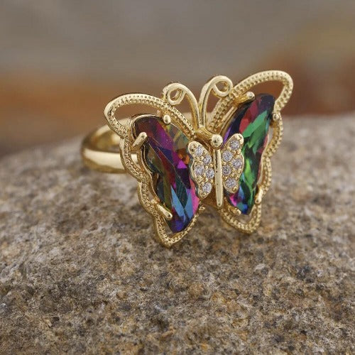 Crystal glass butterfly ring- Fidget spinner ring