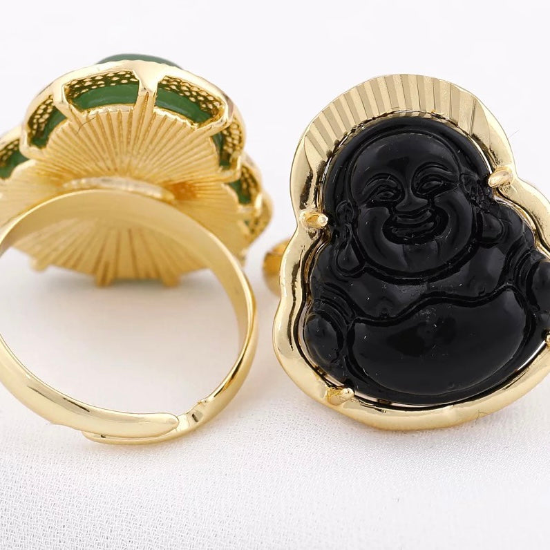 Jade Buddha rings - Adjustable & Gold plated