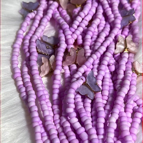 Purple Pastel Waist beads with butterfly charms