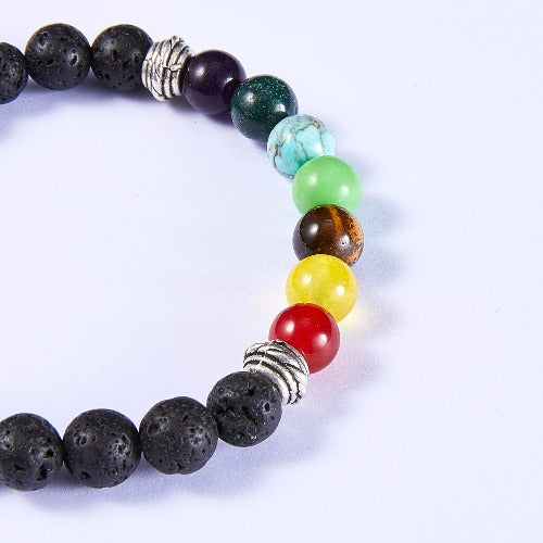 7 Chakra healing bracelet with Lava rock stones - Hamsa hand