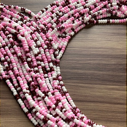 pink, white and red waist beads