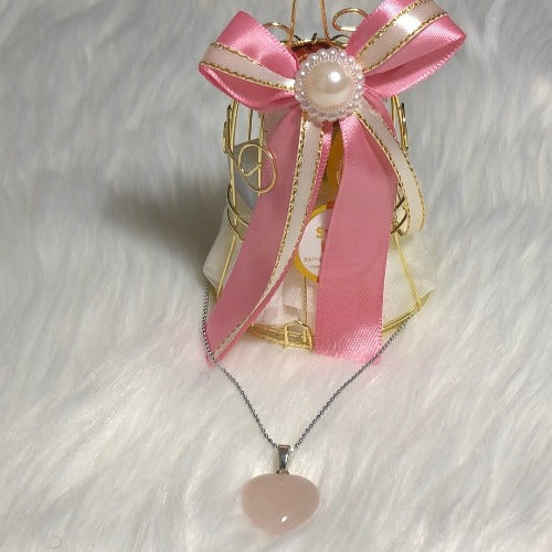 Crystal box gift set with Rose quartz heart necklace