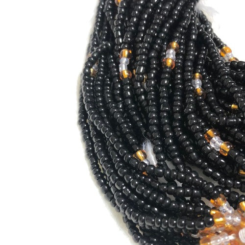 Exotic Black and Gold African waist beads - Plus size waist beads 53 inches