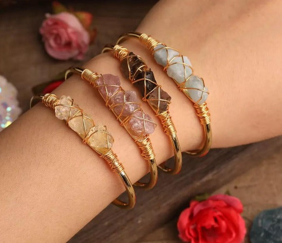 Healing stone bangle bracelet - Rose Gold