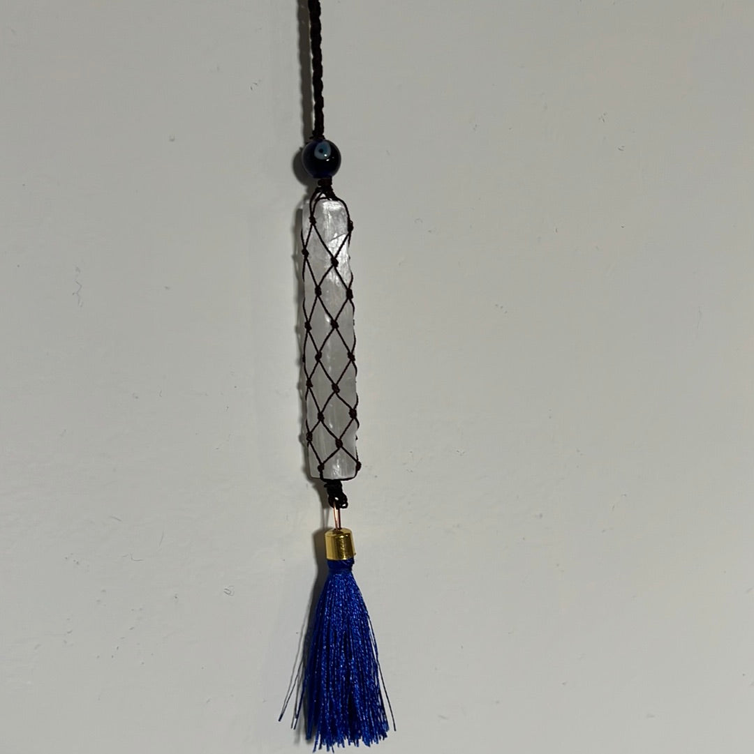 blue macrame pendant for spiritual protection