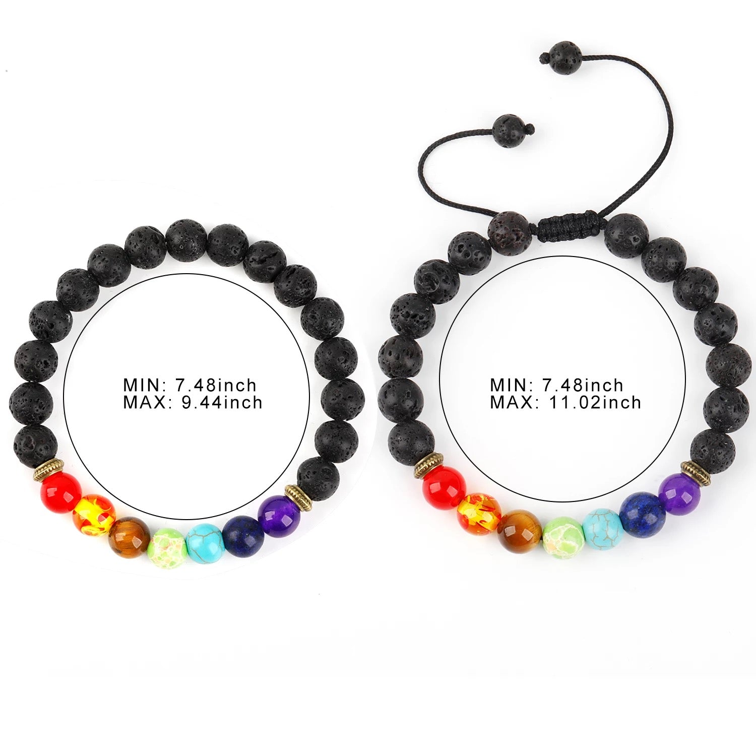 7 Chakras Healing Bracelet | Black Lava beads | Oil diffuser bracelet