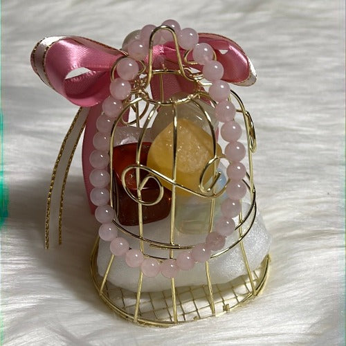 Pink crystal gift box with Rose quartz bracelet