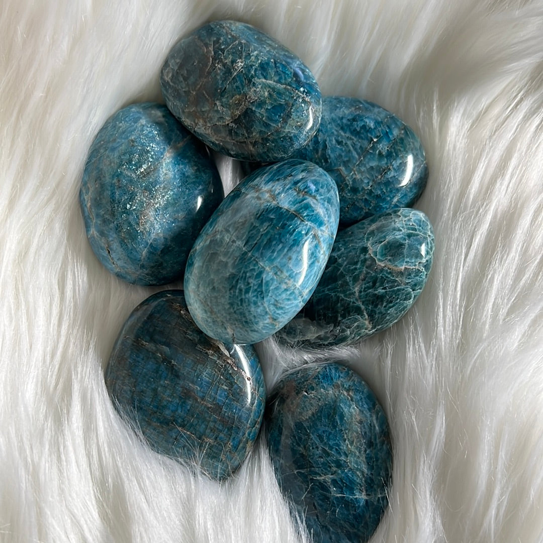 Blue apatite tumble stone