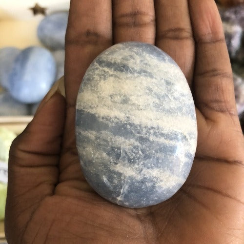Blue Calcite Palm stone - Libra zodiac sign stone