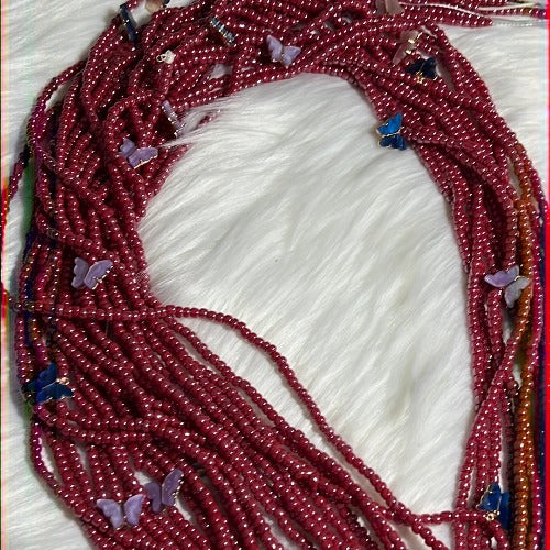 Red Waist beads with purple & blue butterfly charms
