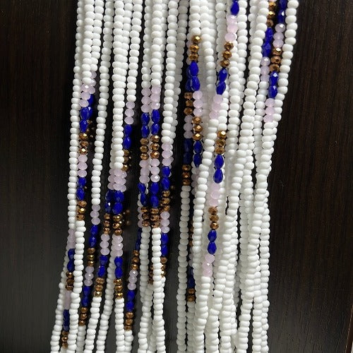 white blue and pink waist beads
