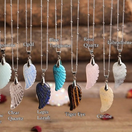 Angel Wing Crystal Necklace-Gemstone silver necklace