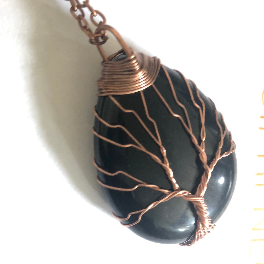 Tree of life necklace | Black Obsidian wire wrapped
