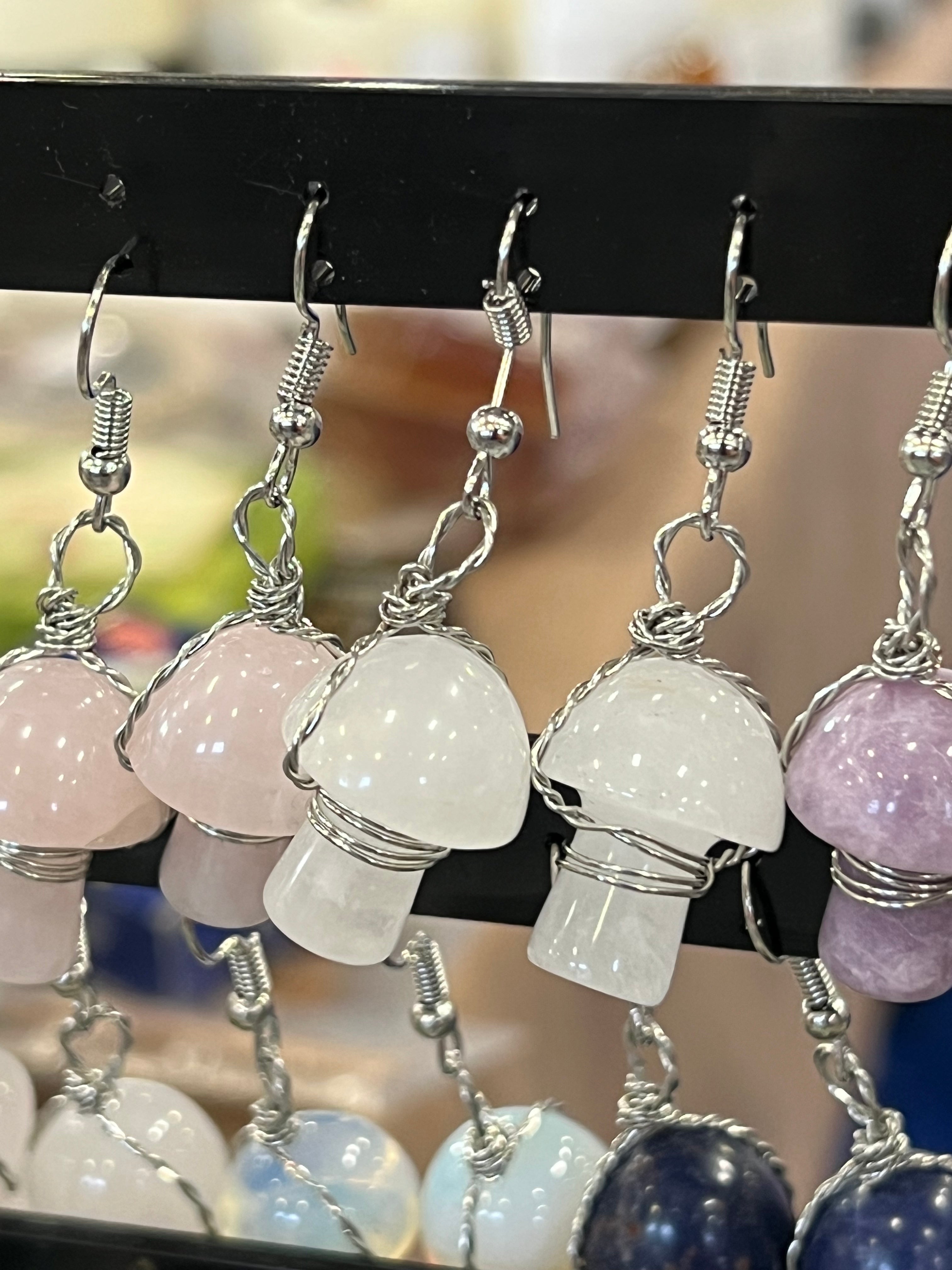 Mushroom crystal earrings- Silver