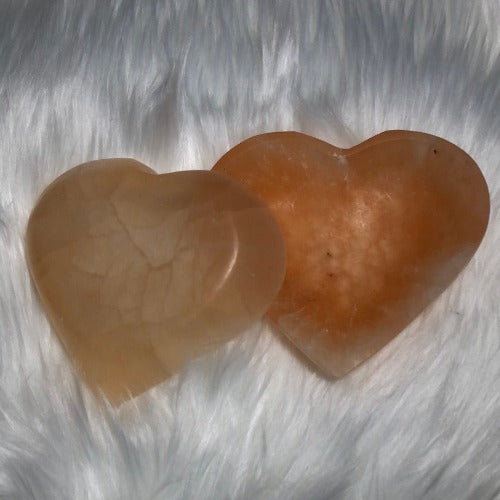 Selenite heart bowl - Peach Satin Spar bowl