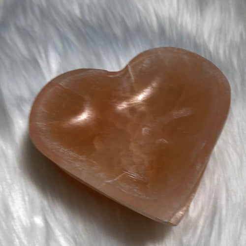 Selenite heart bowl - Peach Satin Spar bowl