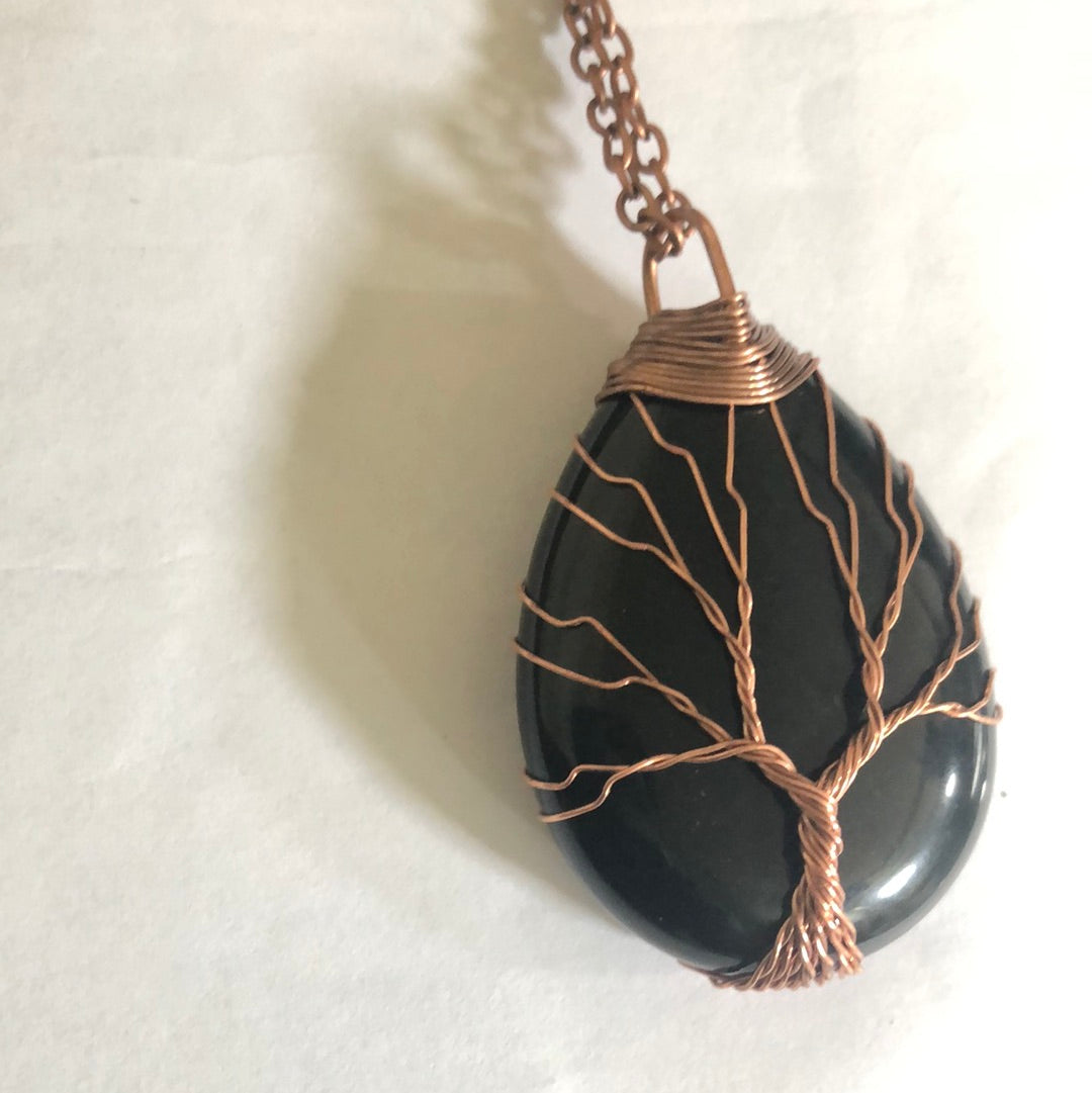 Tree of life necklace | Black Obsidian wire wrapped